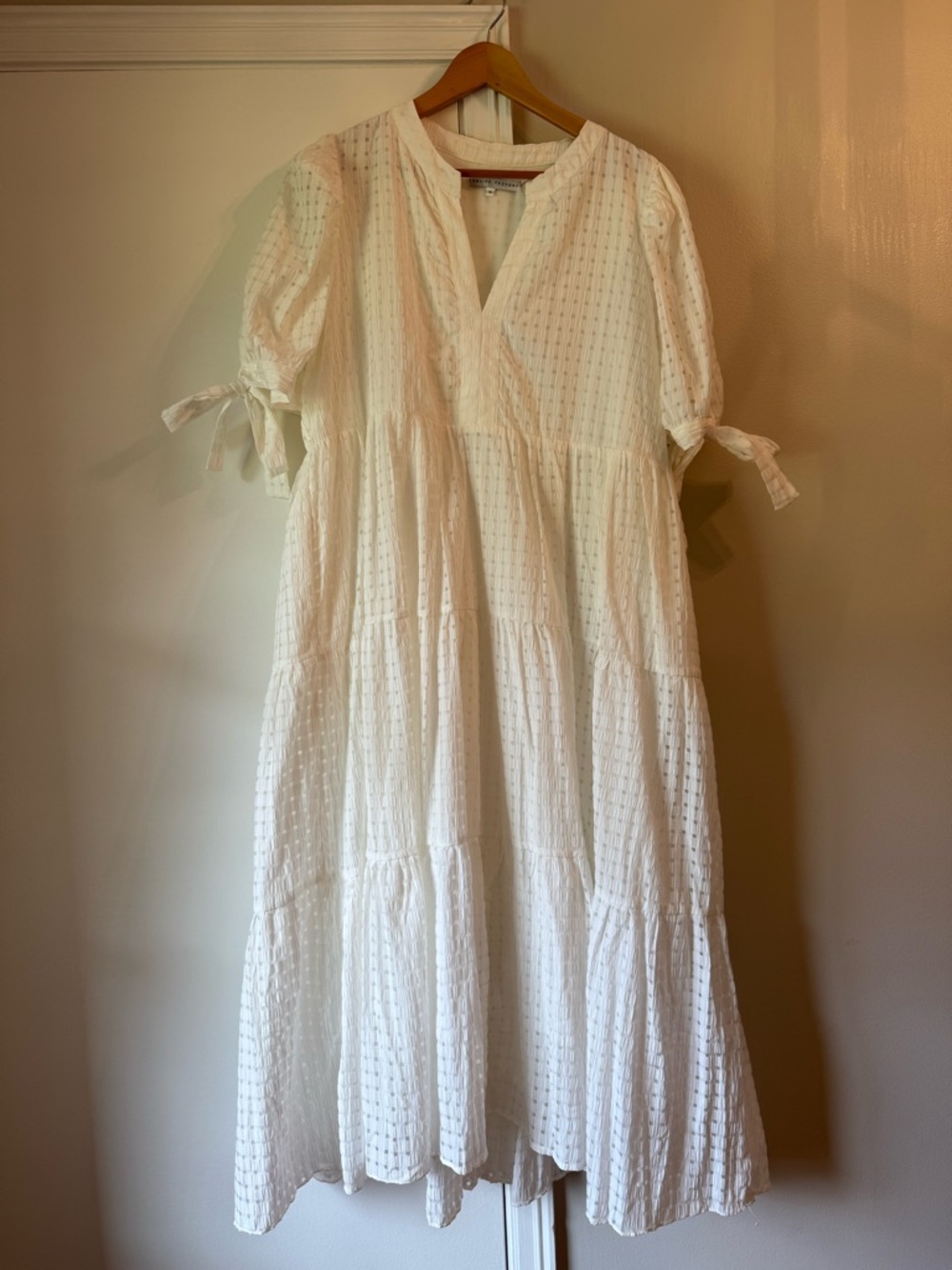 English Factory White Gingham Tiered Midi Dress